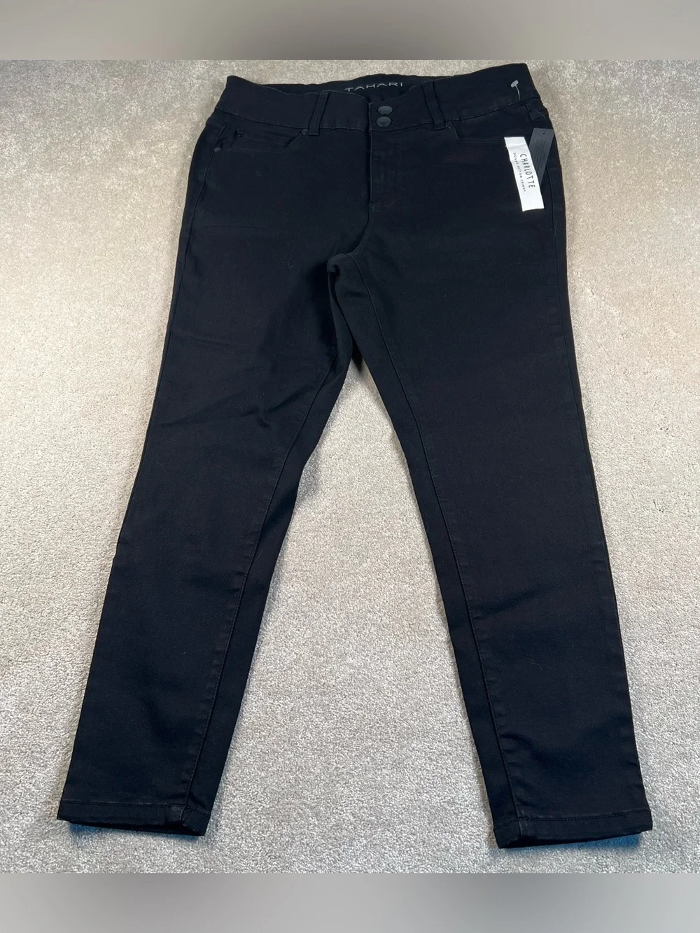 Tahari Skinny Leg Pants Black Charlotte Double Button New Casual Women's 16W